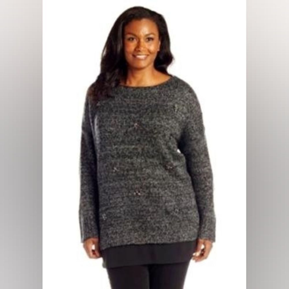 Jessica Simpson Plus Size 3X Gray Sweater Embellished Poncho Style Knit Top